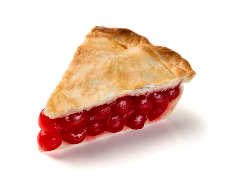 Perfect slice of cherry pie on a white background with a clipping path.  Please see my portfolio for other food and drink images.