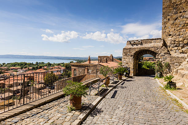 old houses in medieval town Bolsena, Italy stock photo