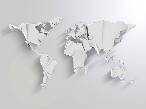 Abstract World Map in Origami Style with Long Shadows Effect Abstract World Map in Origami Style with Long Shadows Effect world news stock pictures, royalty-free photos & images