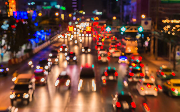 istock abstact blur bokeh of Evening traffic jam on road. 537119931