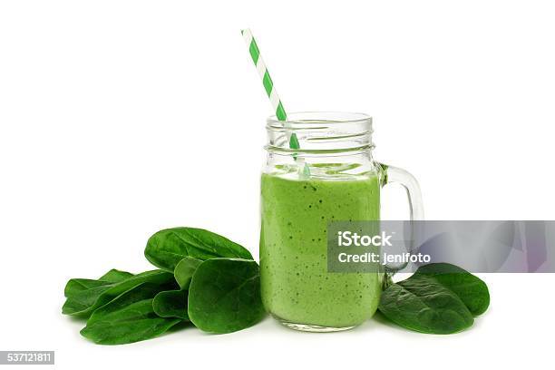 Green Smoothie With Spinach Isolated Stock Photo - Download Image Now - Smoothie, Green Color, Juice - Drink