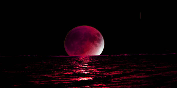 istock Blood red moon over the ocean horizon 537124002