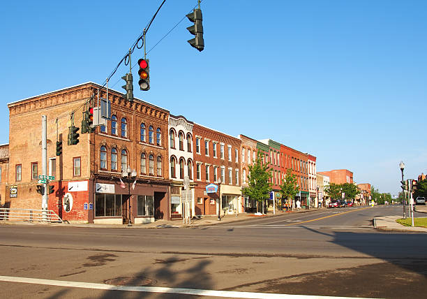 downtown Seneca Falls Seneca Falls, New York city center in early morning small town america stock pictures, royalty-free photos & images