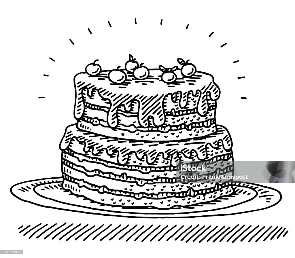 Big Birthday Cherry Cake Drawing Stock Illustration - Download ...