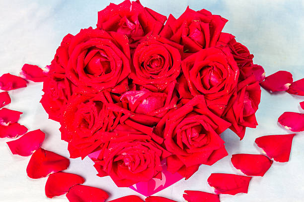 istock Heart-shaped Valentines Day gift box with red rose over 537174259