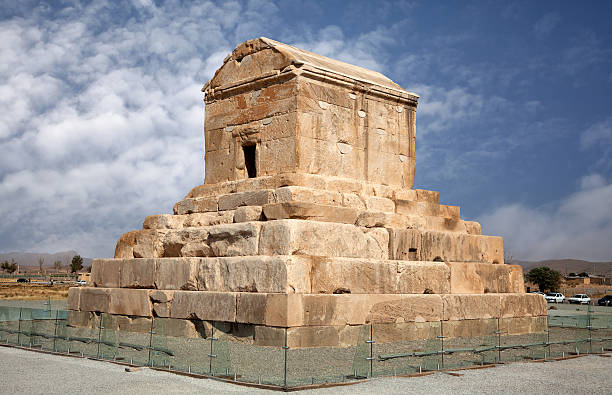 Tomb of Cyrus the Great in Pasargad against Blue Sky stock photo