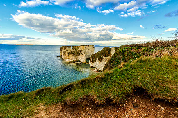 White cliffs in emerald sea White cliffs at dorset coast ranging into emerald colored sea old harry rocks stock pictures, royalty-free photos & images