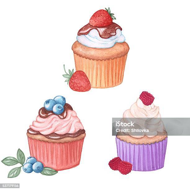 Cupcakes Set Stock Illustration - Download Image Now - Cupcake, Berry Fruit, Blueberry