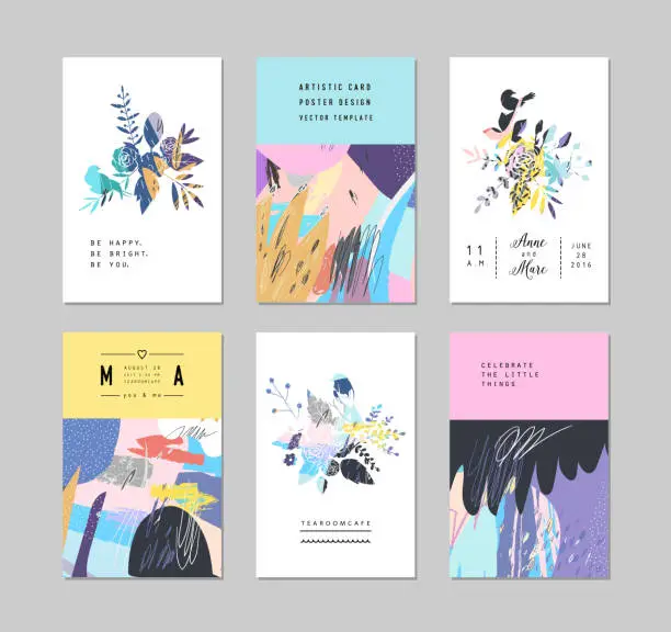 Vector illustration of Set of creative universal floral cards