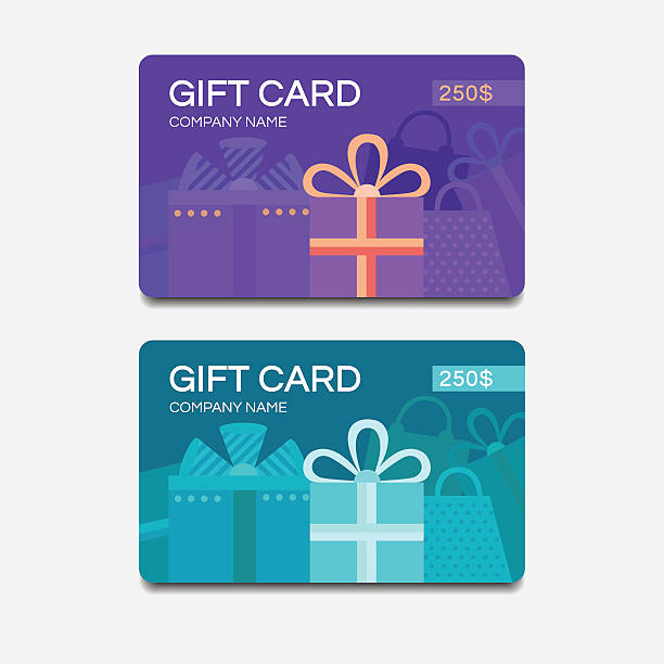 Vector gift cards Gift card template. Vector template for design. Gift voucher. Gift coupon. Discount coupon. Template for text. Template in flat style. Business template. Special offer for the customer. Vector background gifts. gift certificate stock illustrations