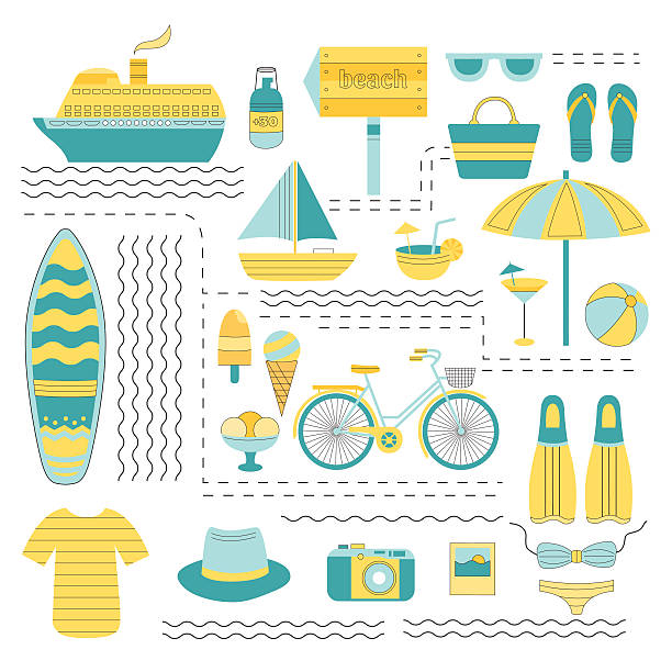 ilustrações, clipart, desenhos animados e ícones de conjunto de vetor de verão - turquoise sea backgrounds drink