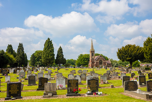 Hadley, England - May 29, 2016: An editorial stock photo of a Cemetery/Graveyard in Hadley, Shropshire in the United Kingdom. 