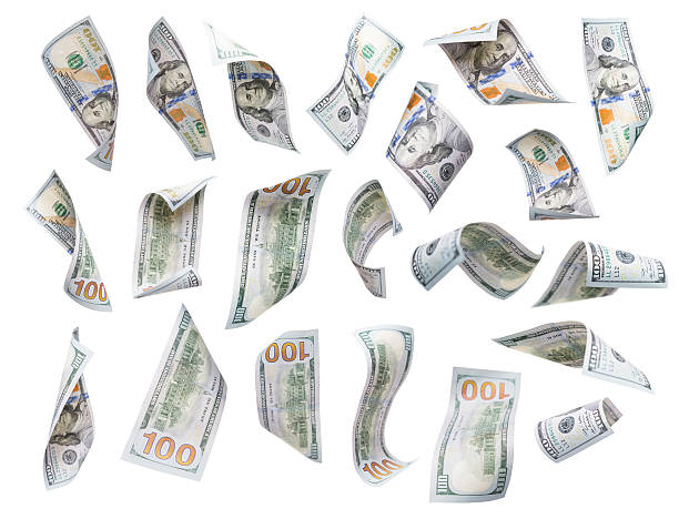 Set of Falling or Floating $100 Bills Each Isolated