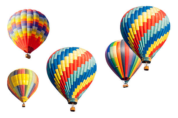 Set of Hot Air Balloons on White Colorful Set of Hot Air Balloons Isolated on a White Background. ballooning festival stock pictures, royalty-free photos & images