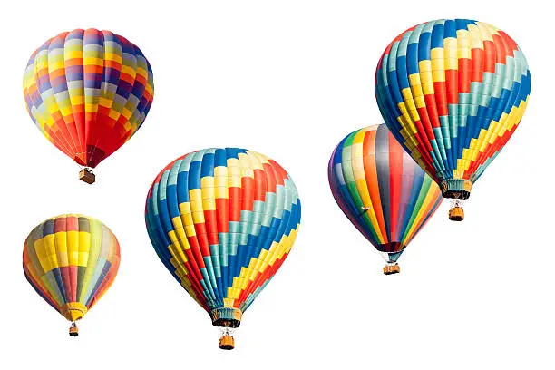 Colorful Set of Hot Air Balloons Isolated on a White Background.