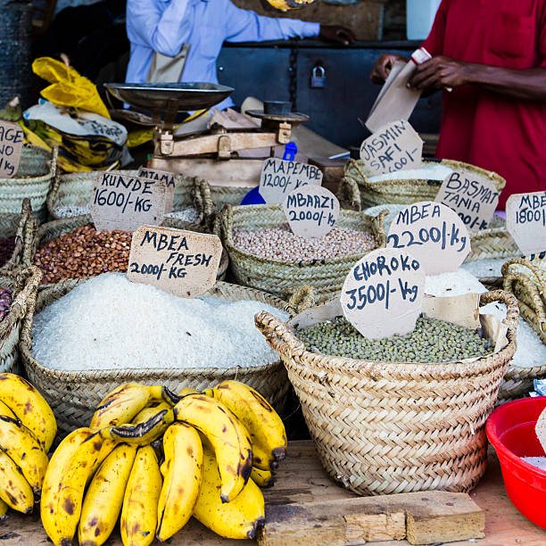 Traditional food market in Zanzibar, Africa.