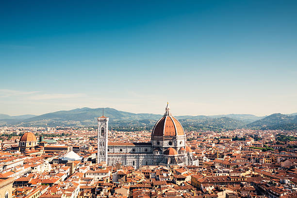 Florence Panorama View on Duomo from Palazzo Vecchio in Florence (Tuscany, Italy). bell tower tower photos stock pictures, royalty-free photos & images