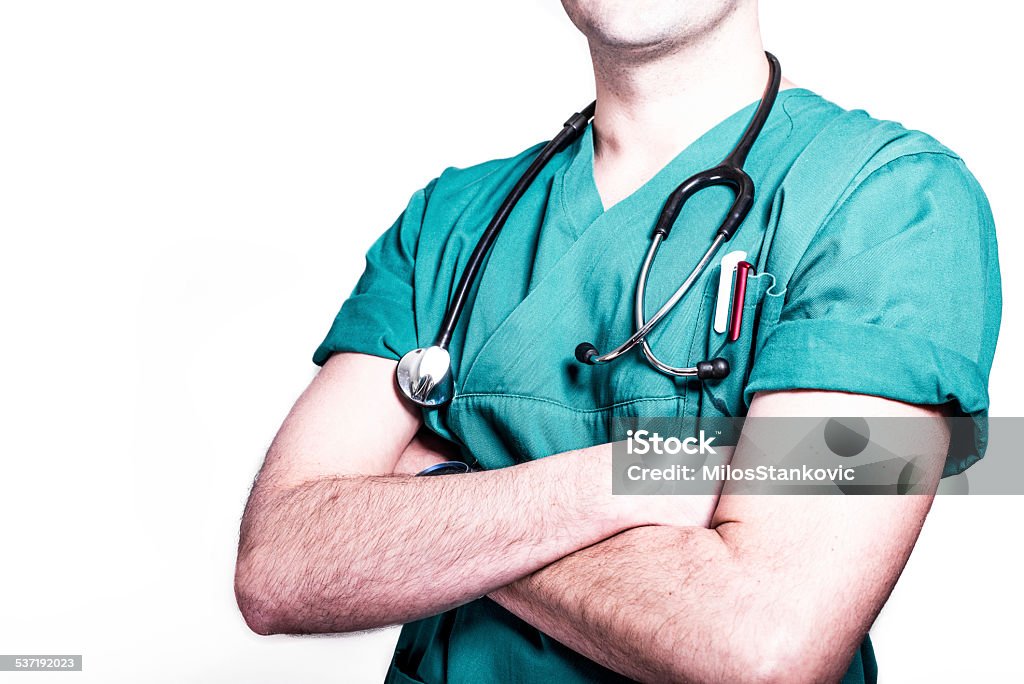 Doctor symbol Close-up of doctor’s torso with stethoscope 2015 Stock Photo