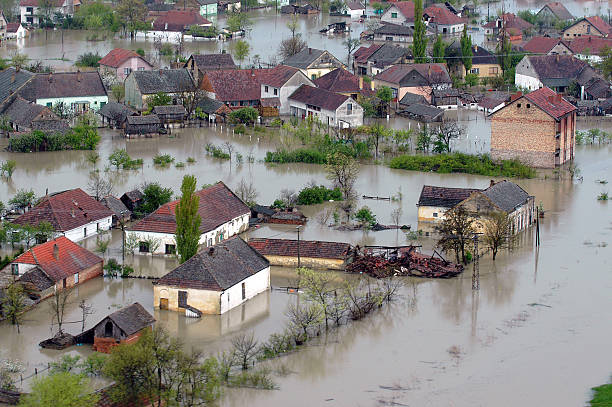 istock Flooded house aerial view 537207180