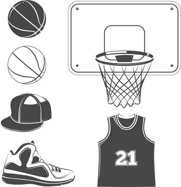 Vector illustration of Vector elements, icons for basketball club labels