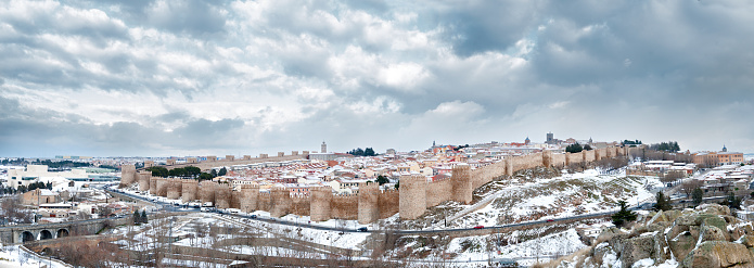 covered with snow panorama of the city of Avila