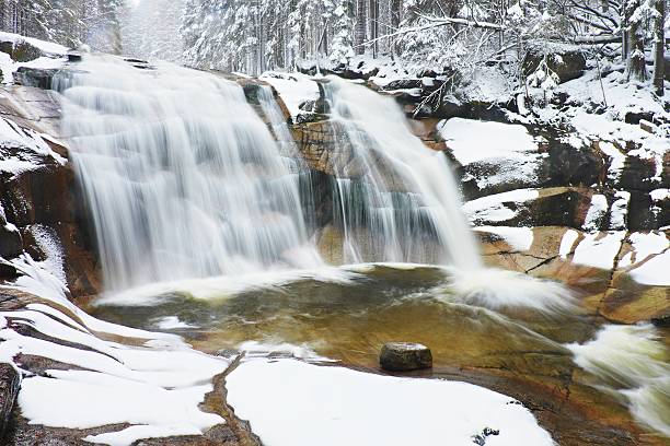 istock Winter snowy boulders and cascade of waterfall. 537209711