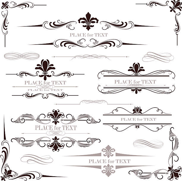 fleur-de-lis kalligrafie design - frame silver pattern swirl stock-grafiken, -clipart, -cartoons und -symbole