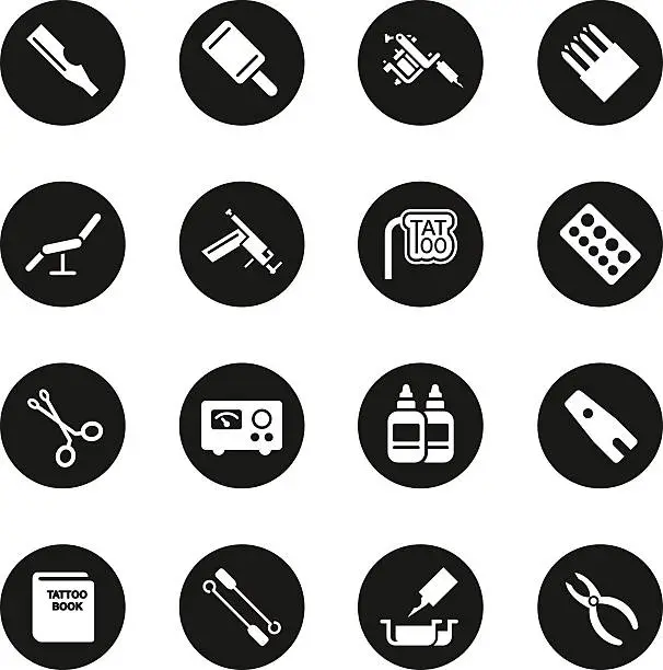 Vector illustration of Tattoo Shop Icons - Black Circle Series