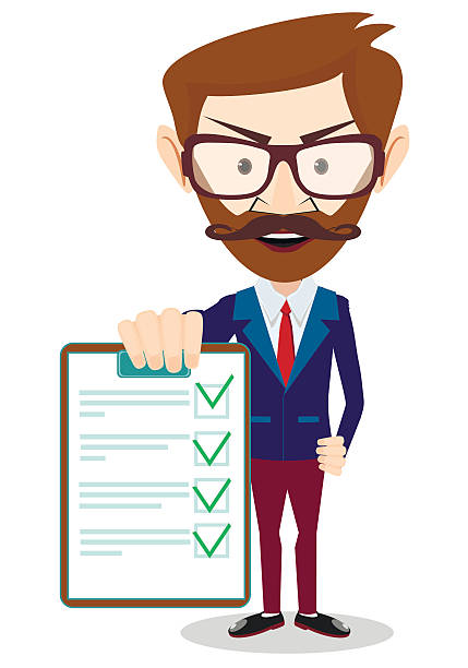 illustrations, cliparts, dessins animés et icônes de homme d'affaires tenant un papier, illustration vectorielle - success check mark checklist questionnaire