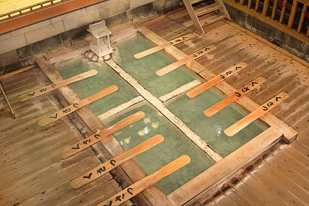 Kusatsu Onsen Kusatsu Onsen is one of Japan's most famous hot spring resorts and is blessed with large volumes of high quality hot spring water said to cure every illness but lovesickness. gunma prefecture stock pictures, royalty-free photos & images