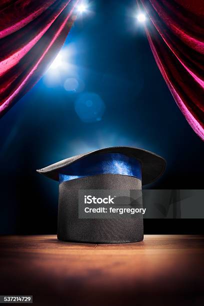 High Contrast Image Of Magician Hat On A Stage Stock Photo - Download Image Now - Hat, Magician, Performance