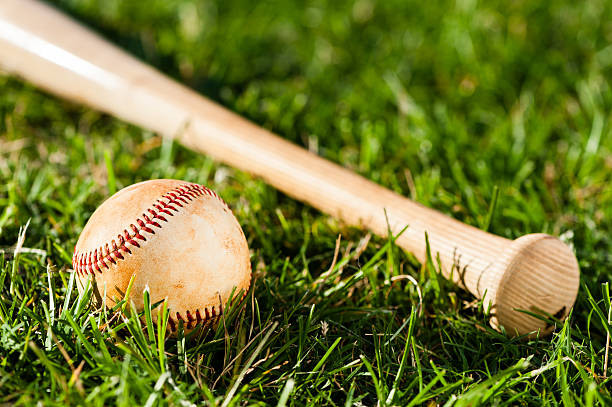 istock Baseball Bat and Ball on Grass Field 537214971