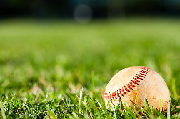 béisbol on grass field - baseball baseball diamond grass baseballs fotografías e imágenes de stock