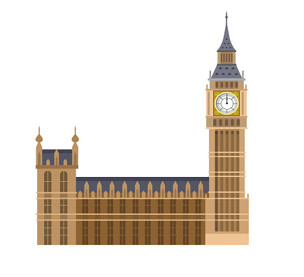 High quality, detailed most famous World landmark. Vector illustration of the Big Ben, the symbol of London and United Kingdom. Travel vector. Travel illustration. Travel landmarks. Happy travel 