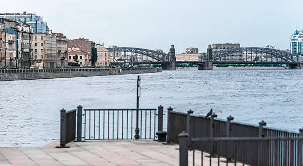 Bolsheohtinsky bridge in St.Petersburg, Russia. View from Sinopskaya embankment.