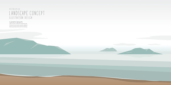Illustration vector the seascape is calm, relaxed and beautiful atmosphere, Landscape Concept.