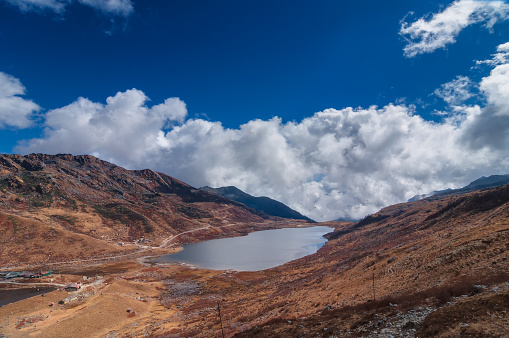 Elephant Lake, named due to it's shape as a lying elephant, remote high altitude lake at kupup Valley, Sikkim. Himalayan mountain range, Sikkim, India