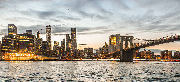 Epic New York City Manhattan skyline during sunset