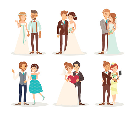 Cute Wedding Couple Bride And Groom Cartoon Stock Illustration - Download  Image Now - Groom - Human Role, Bride, Wedding - iStock