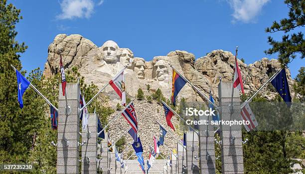 Mount Rushmore Presidents And State Flags Stock Photo - Download Image Now - Presidents Day, Mt Rushmore National Monument, Flag