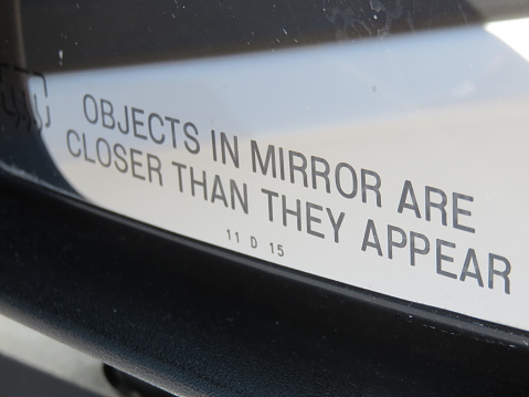 Warning Mirror Sticker Side Mirror Warning Stock Photo - Download Image Now - Car, Horizontal ...