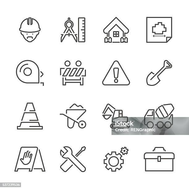 Flat Line Icons Construction Site Series Stock Illustration - Download Image Now - Icon Symbol, Toolbox, Construction Site