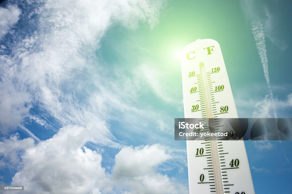 Thermometer on the summer heat Weather Stock Photo