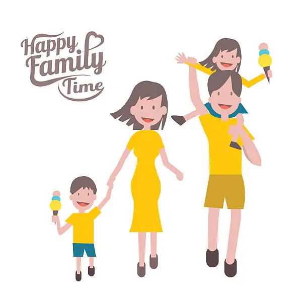 Vector illustration of Happy family time. parent and children with cheerful smile.