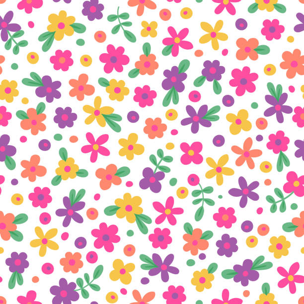 연속무늬 귀여운 꽃 - backgrounds effortless wallpaper repetition stock illustrations