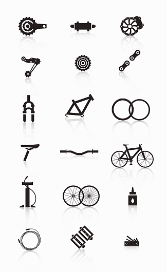 A variety of bicycle parts and accessories.