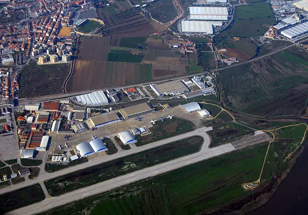 Alverca, Portugal: Alverca airbase seen from the air - Portuguese Air Force military facility located on the north bank of the River Tagus - Complexo Militar de Alverca - photo by M.Torres