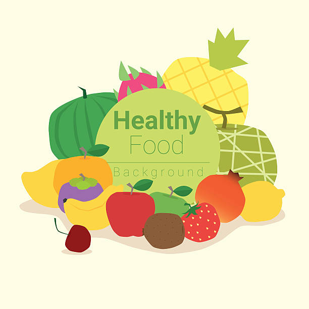 zdrowe jedzenie tło z owoców 3 - strawberry mangosteen agriculture banana stock illustrations