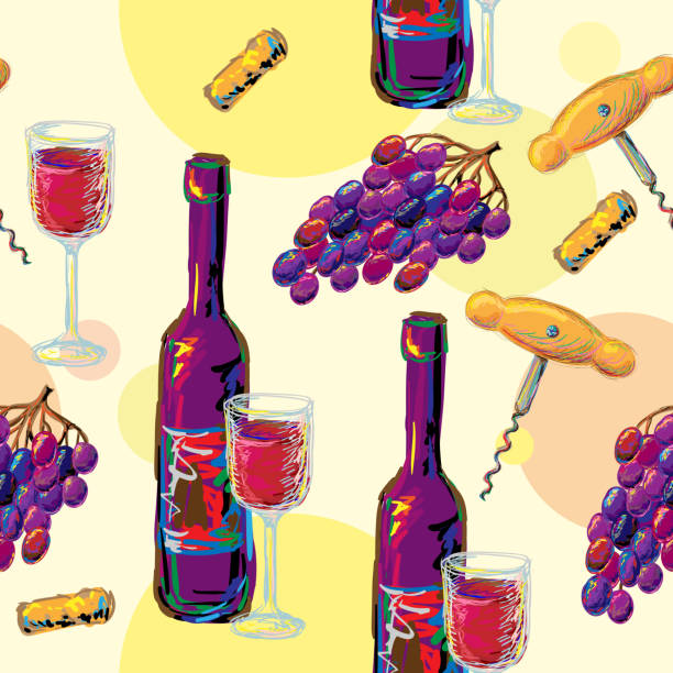 ilustraciones, imágenes clip art, dibujos animados e iconos de stock de patrón de vinos - retro revival digitally generated image computer graphic single object