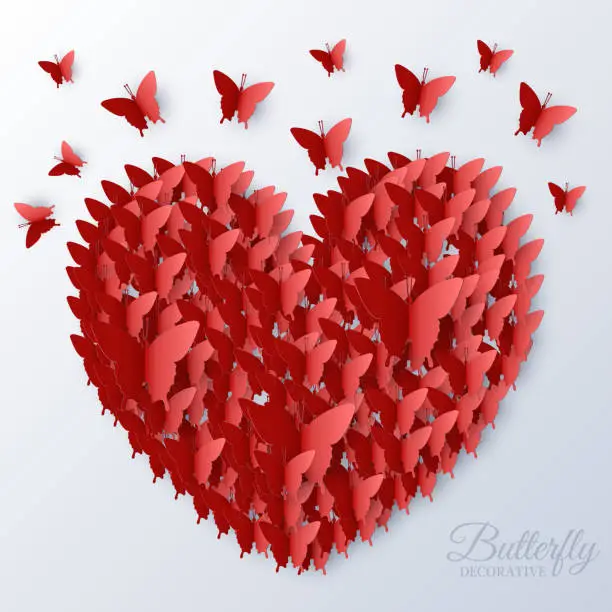 Vector illustration of beautiful colorful butterfly heart on valintines day background